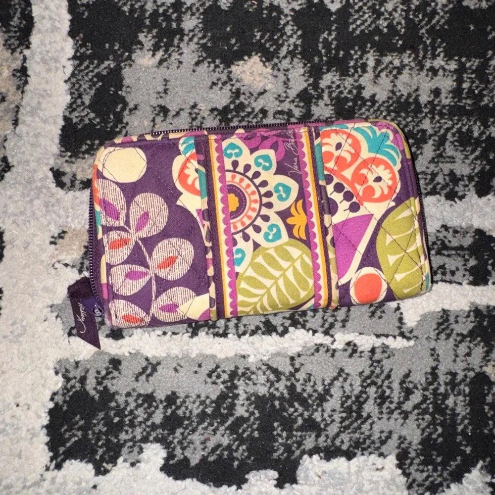 Vera Bradley Plum Crazy Large Quilted Tote Bag and Matching Wallet Set Purple